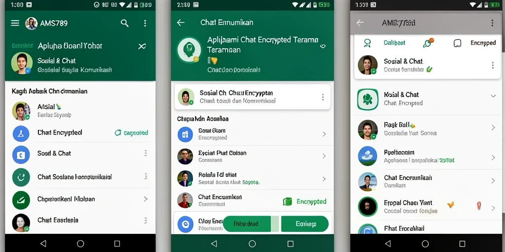 Antarmuka aplikasi AMS789 yang menampilkan fitur Chat Encrypted.