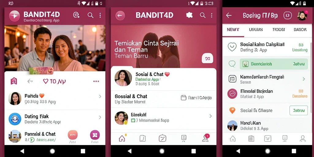 Antarmuka aplikasi BANDIT4D yang ramah pengguna dan menarik dari aplikasi Dating App.