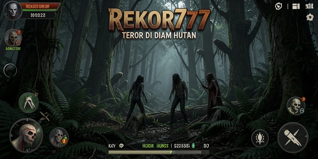 Tampilan antarmuka menakutkan dalam suasana hutan yang gelap.
